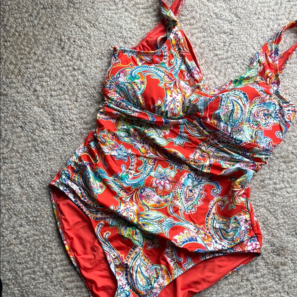 Ralph Lauren Red Paisley One-Piece Swimsuit